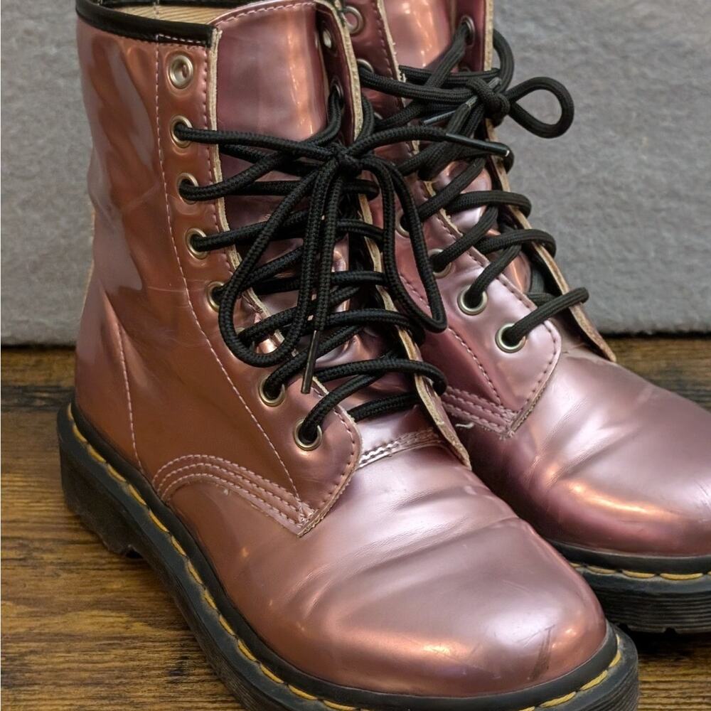 Dr Martens 1460 Boots Womens Size 5 Metallic Pink Vegan Synthetic Combat 25279